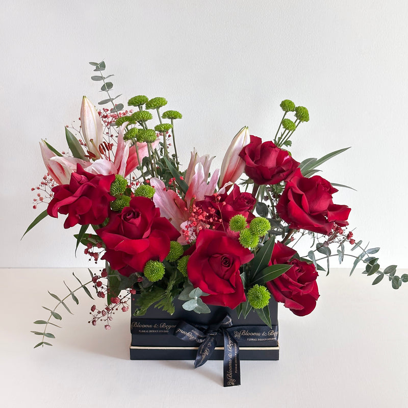 Black box with red roses exotic